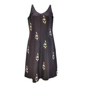 Tibi Silk Short Dress Sleeveless Fit & Flare Embroidered Flower Black Women 6